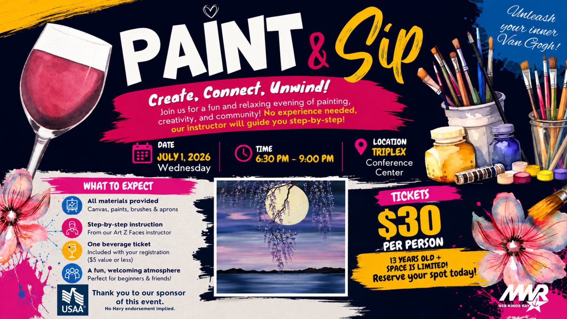 Paint & Sip inside the Magnolia Room at the TRIPLEX
